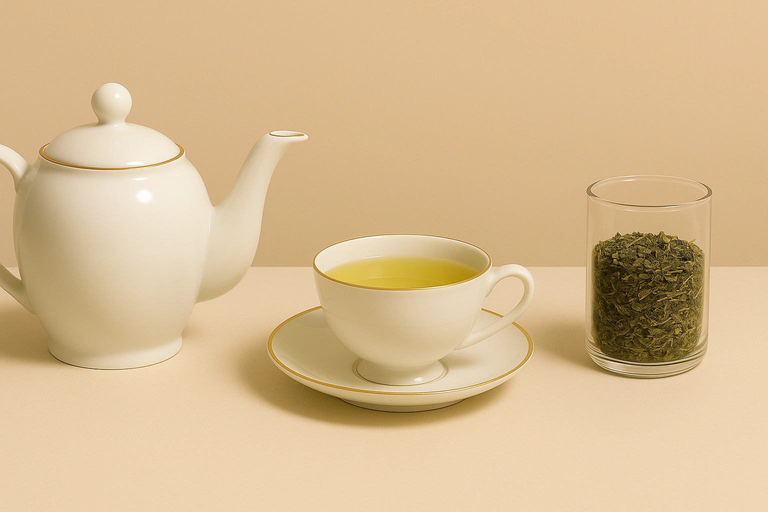 Grüner Tee mit Teetasse und losem Tee - Hintergrund